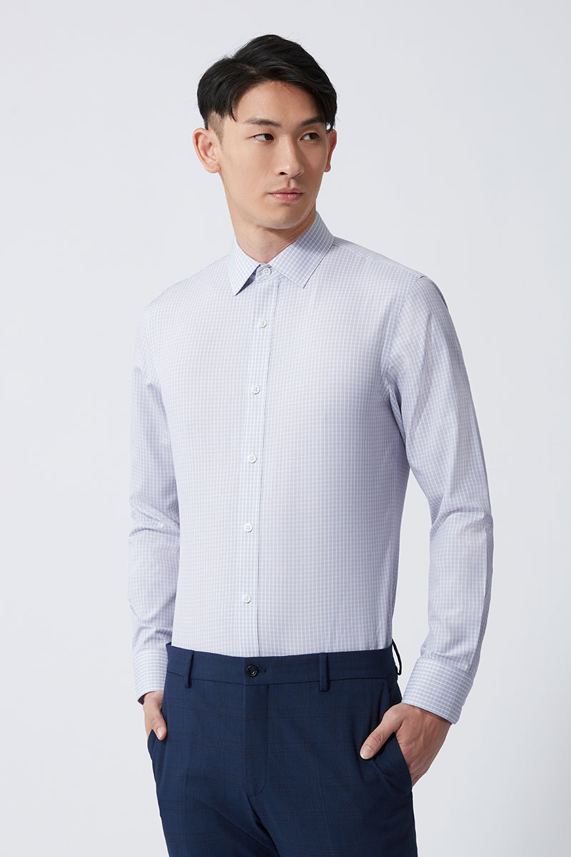 Wrinkle-Free Poplin Dress Shirt | Light Grey Check 16934N