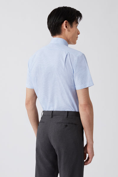 Wrinkle-Free Poplin Short Sleeve Dress Shirt | Blue Check 15104N