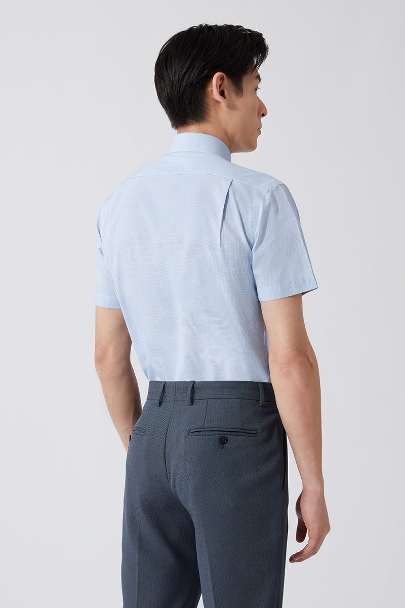 Wrinkle-Free Poplin Short Sleeve Dress Shirt | Blue Check 16771N