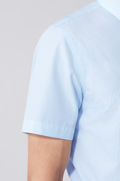 Wrinkle-Free Poplin Short Sleeve Dress Shirt | Light Blue Stripes 15103N