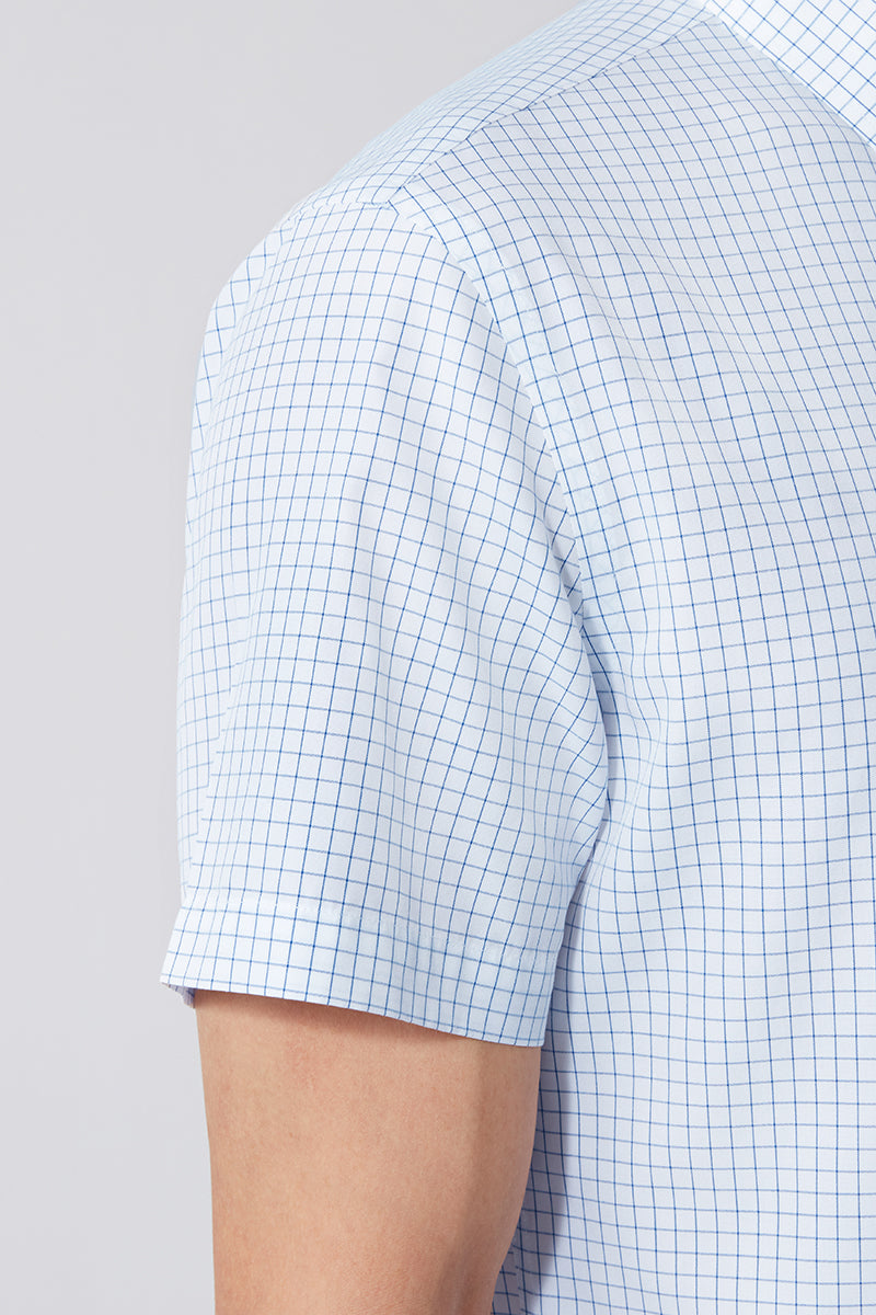 Wrinkle-Free Poplin Short Sleeve Dress Shirt | Blue Check 16787N