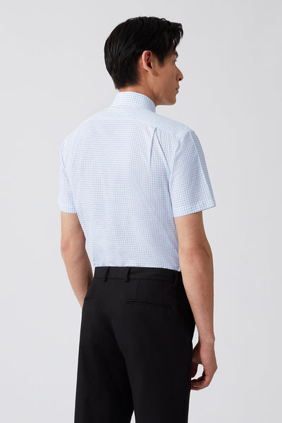 Wrinkle-Free Poplin Short Sleeve Dress Shirt | Blue Check 16787N