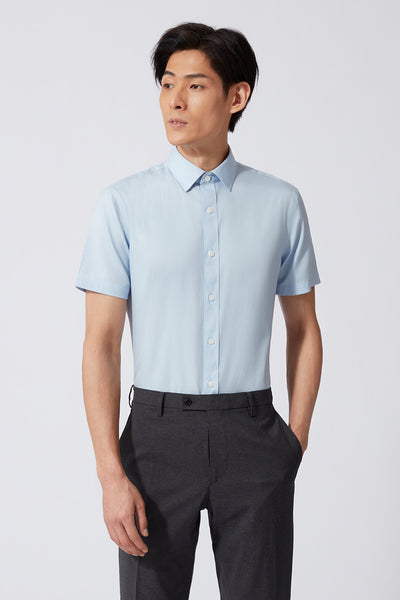 Wrinkle-Free Pinpoint Oxford Short Sleeve Dress Shirt | Light Blue 15940P