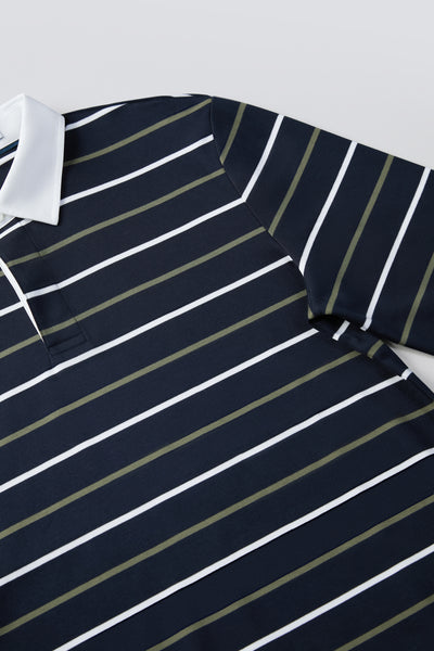 Regal Interlock Long Sleeve Rugby Shirt | Navy Multi-Stripes P05Z02
