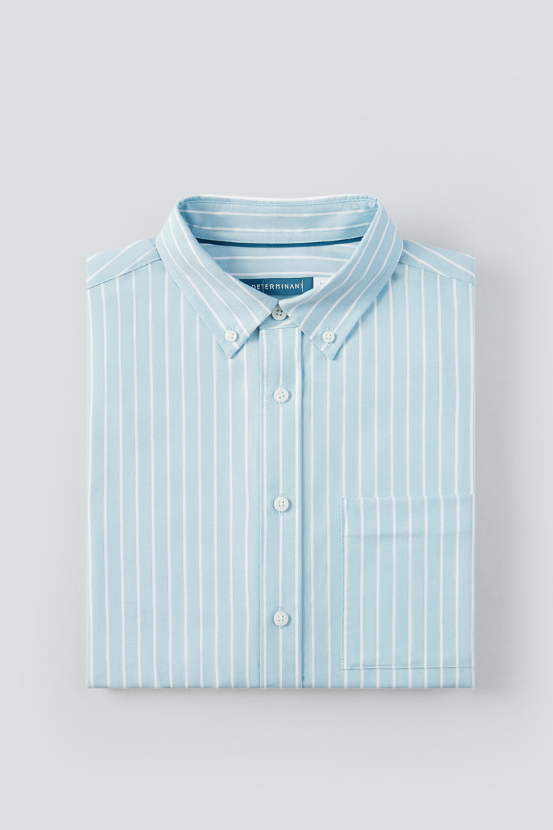 Oxford Button-Down Casual Shirt | Light Blue Stripes 7968NZ