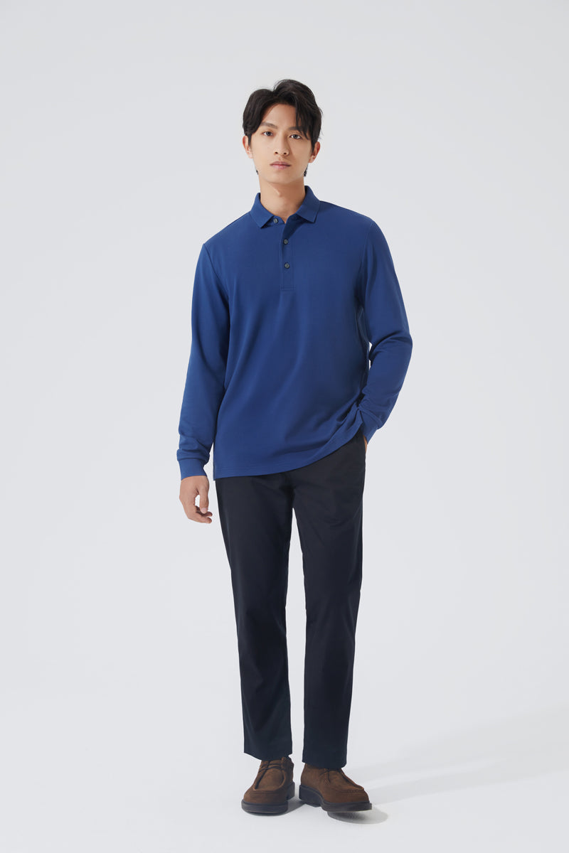 VISDRY™ 珠地 長袖 Polo | 藍 NYE073