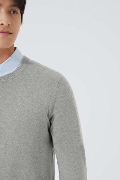 Merino-Blend Crew Neck Sweater | Grey EGBC25