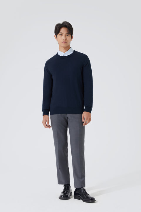 Merino-Blend Crew Neck Sweater | Navy NYYD01