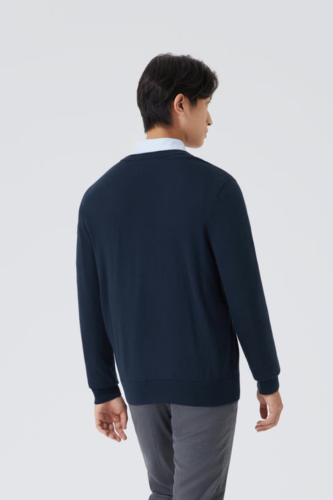 Merino-Blend Crew Neck Sweater | Navy NYYD01