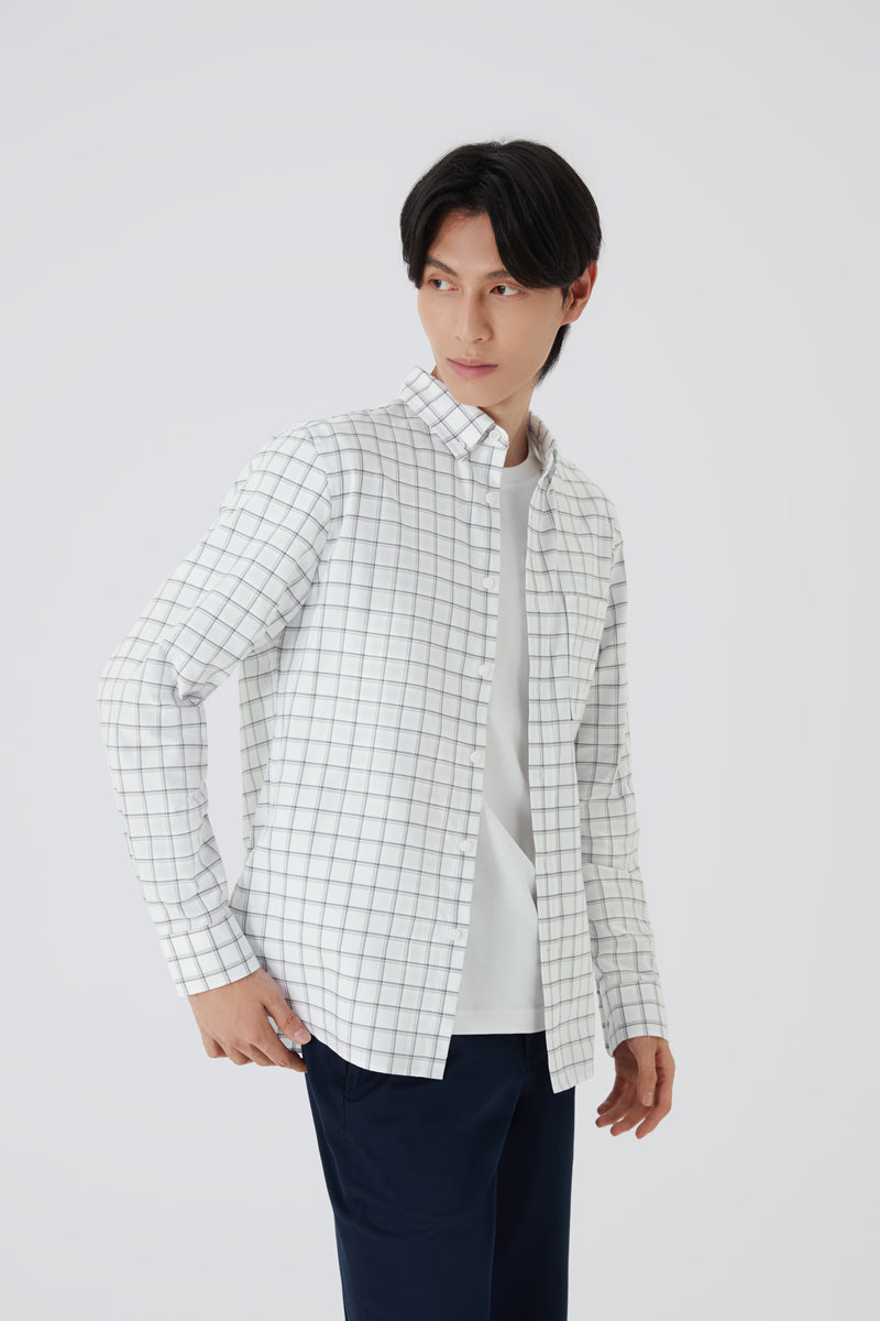 Oxford Button-Down Casual Shirt | Grey Check 9791NZ