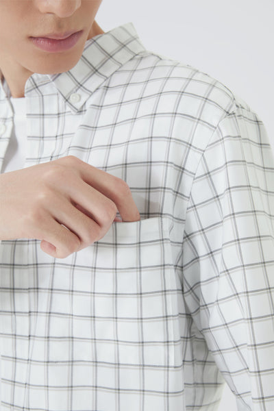 Oxford Button-Down Casual Shirt | Grey Check 9791NZ