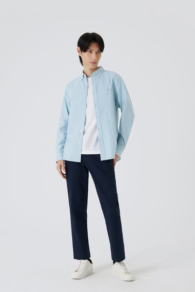 Oxford Button-Down Casual Shirt | Light Blue Stripes 7968NZ