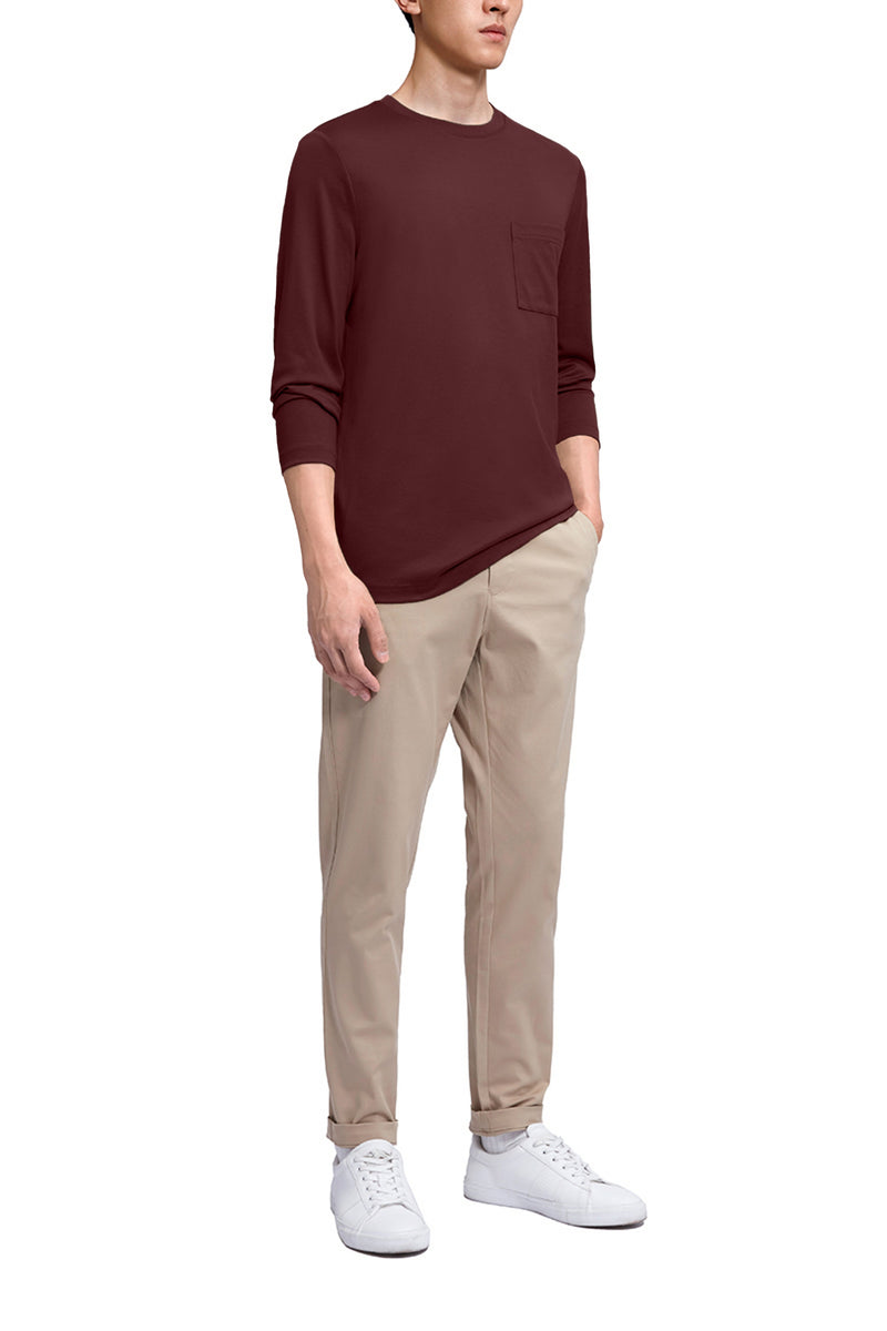 Regal Crew Neck Long Sleeve Pocket T-Shirt | Burgundy BRE112