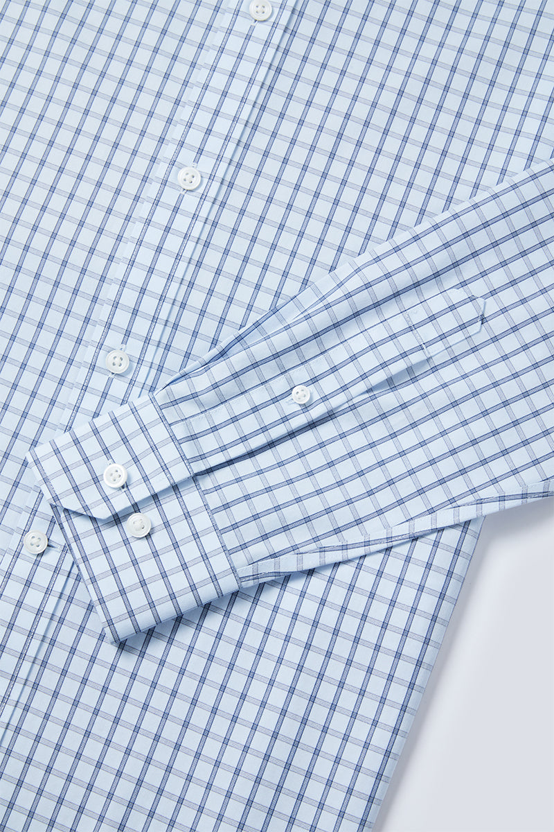 Wrinkle-Free Poplin Dress Shirt | Light Blue Check 15026N