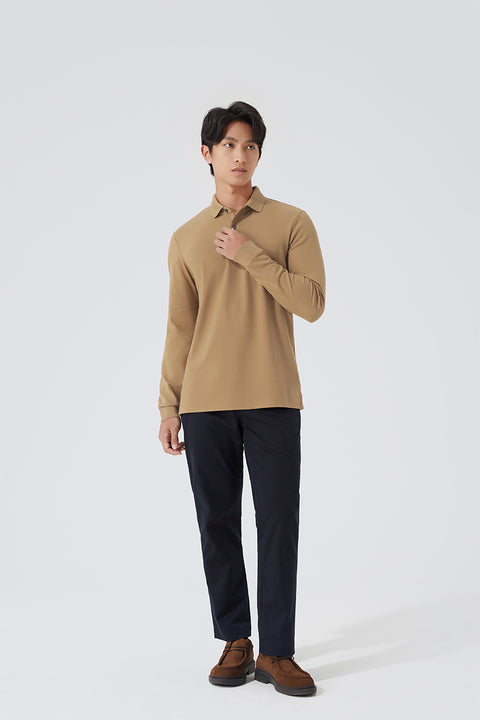 VISDRY™ 珠地 長袖 Polo | 卡其 KE0178