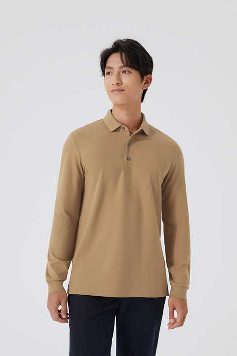 VISDRY™ 珠地 長袖 Polo | 卡其 KE0178