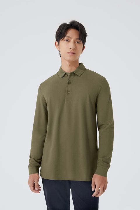 VISDRY™ 珠地 長袖Polo | 橄欖GNE474