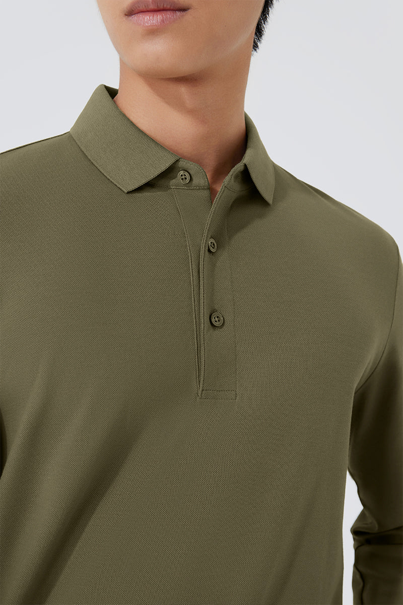VISDRY™ Pique Long Sleeve Polo | Olive GNE474