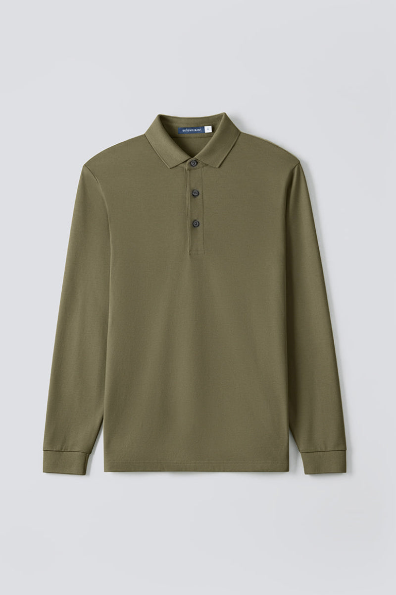 VISDRY™ Pique Long Sleeve Polo | Olive GNE474