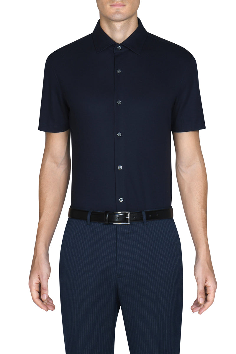 Knit Short Sleeve Smart Shirt | Navy NNY096