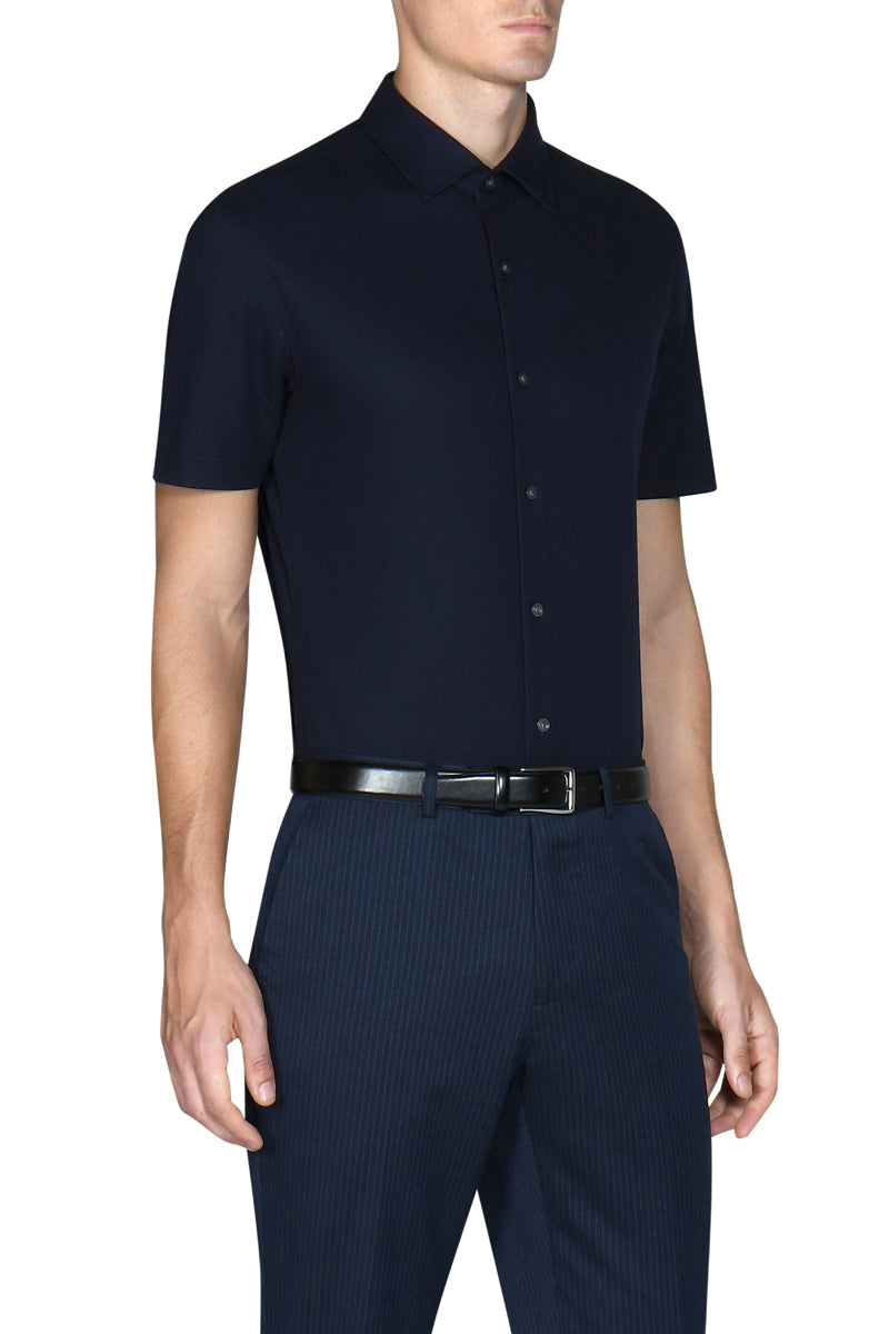 Knit Short Sleeve Smart Shirt | Navy NNY096