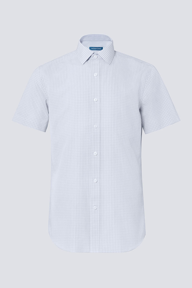 Wrinkle-Free Poplin Short Sleeve Dress Shirt | Light Grey Check 16934N