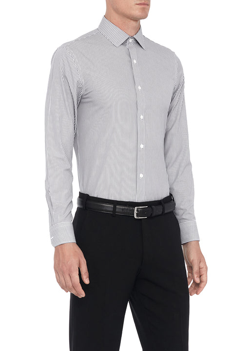 Wrinkle-Free Poplin Dress Shirt | Dark Grey Stripes 10773N